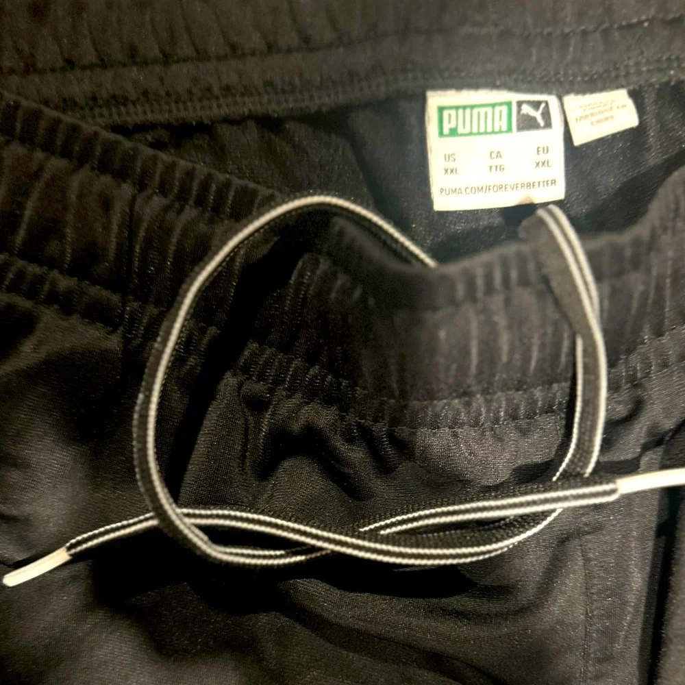 Puma Athletic Silky Black W White Stripe Pants Sweatpants Joggers Varsity 2XL - Picture 4 of 10
